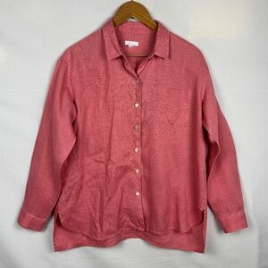 J Jill Love Linen Women Sz S LongSleeve Tunic Button Up Shirt Breathable Coastal
